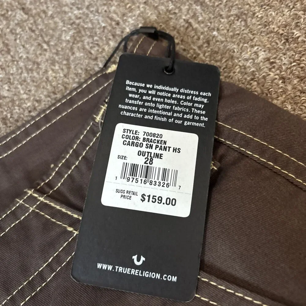 True Religion Brand Jeans 700820 Men's Bracken Brown Cargo Pants NEW NWT
